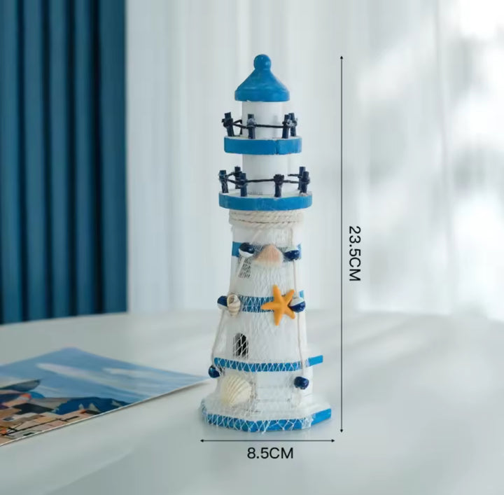 Nautical Decorative Lighthouse Ornament Blue and White Coastal Accent Piece