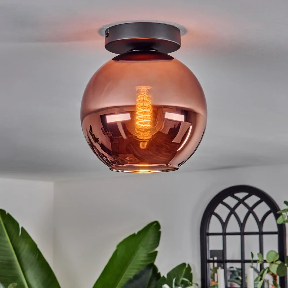 Modern Copper Glass Globe Ceiling Light