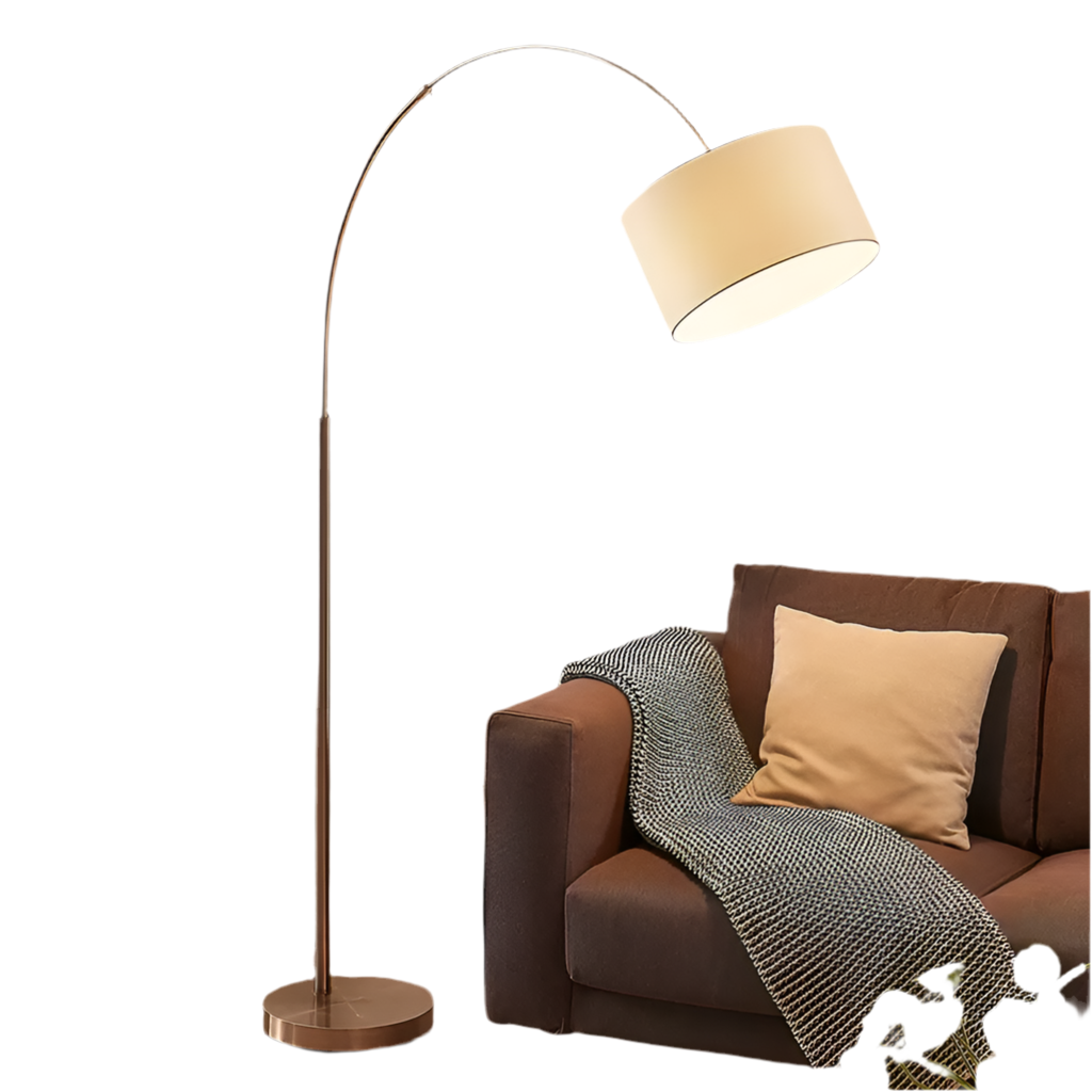 Modern Arc Floor Lamp with White Drum Shade