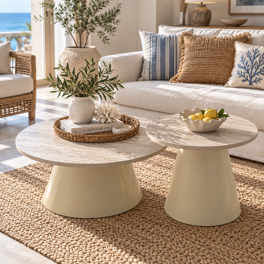 Set of Two Sculptural Round Nesting Coffee Tables