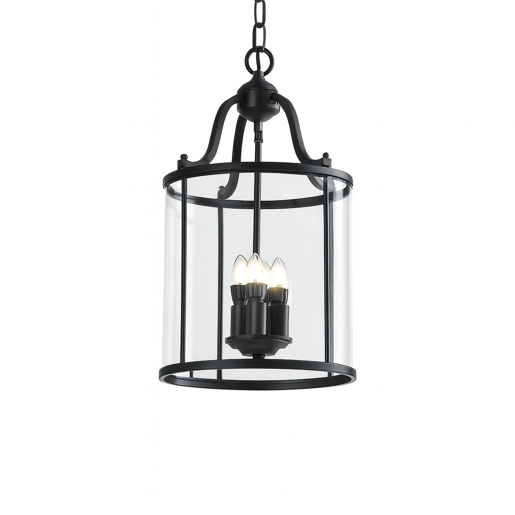 Brass or Black Glass Pendant Chandelier