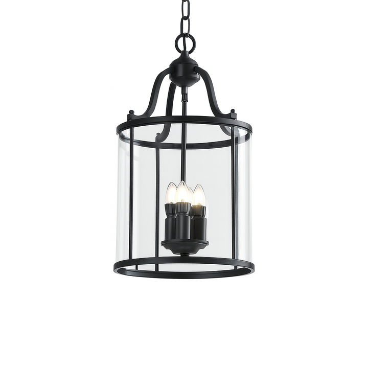 Brass or Black Glass Pendant Chandelier