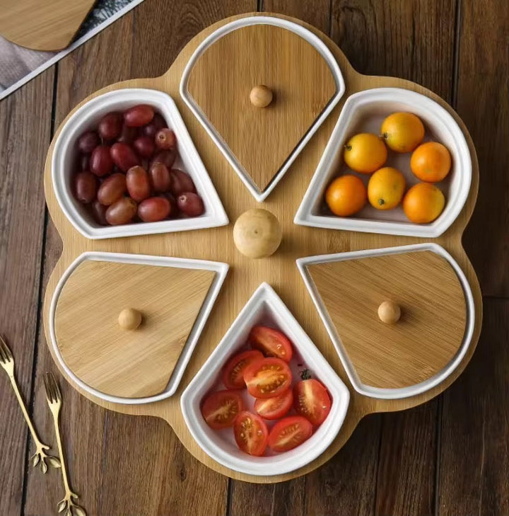 Wood & Ceramic Sectional Serving Tray