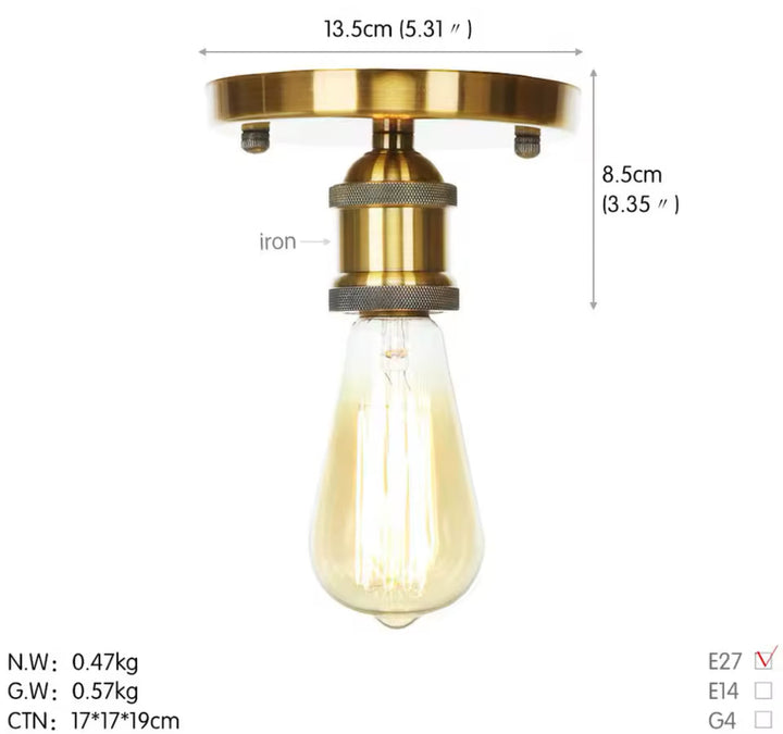 Industrial Flush Mount Ceiling Light with Exposed Bulb