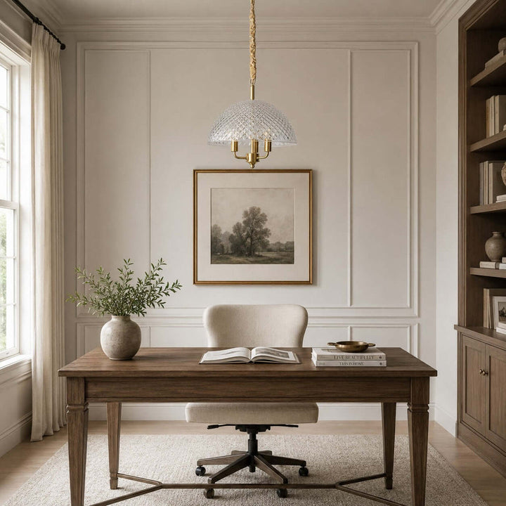 Textured Glass and Brass Pendant Light