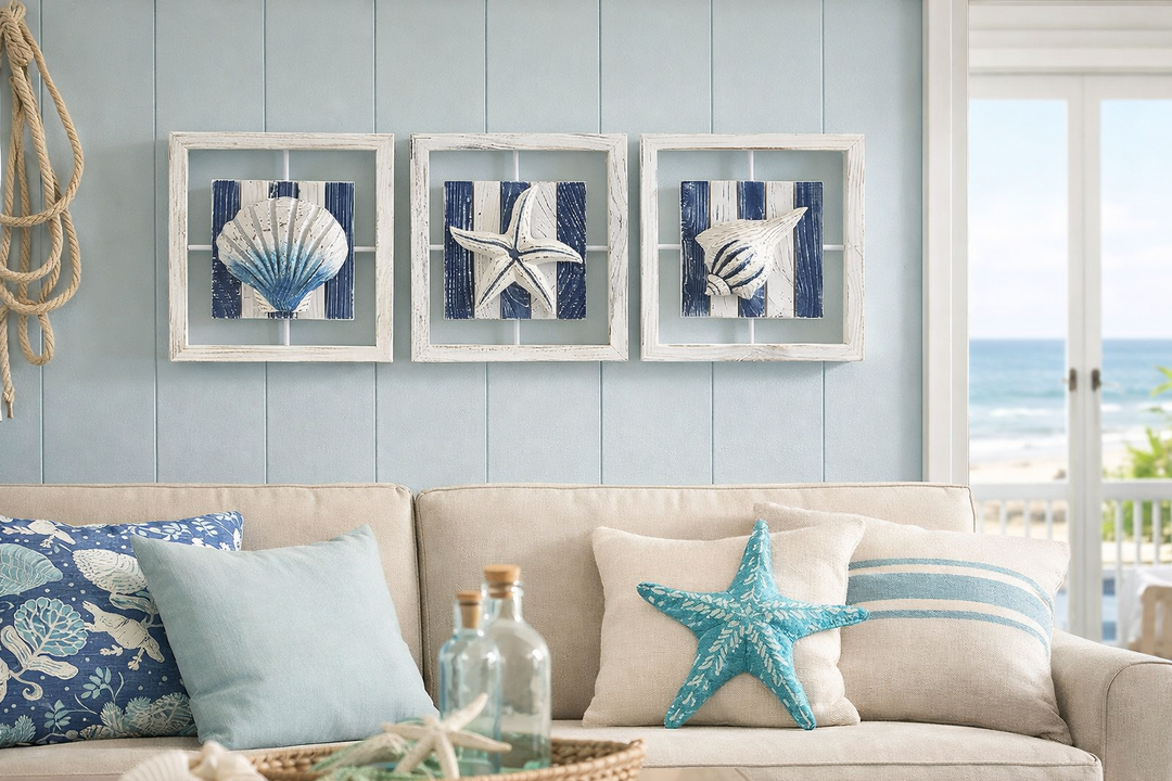Coastal Shadow Box Wall Art Set of 3 (20 cm each)