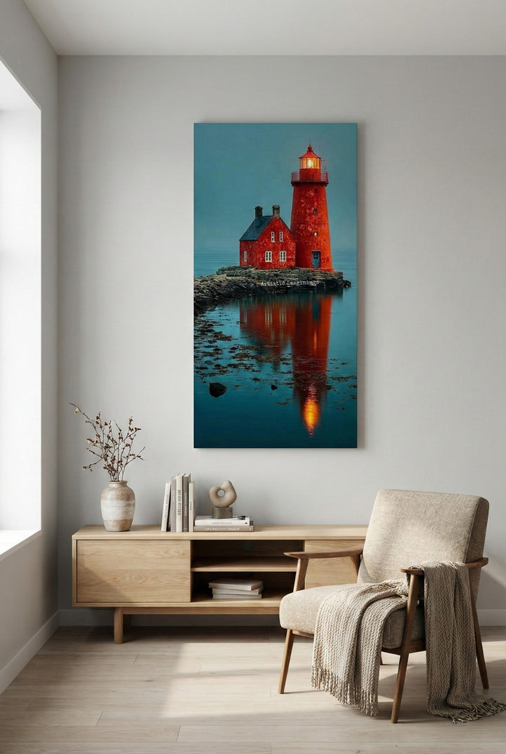 Red Lighthouse Reflection Canvas