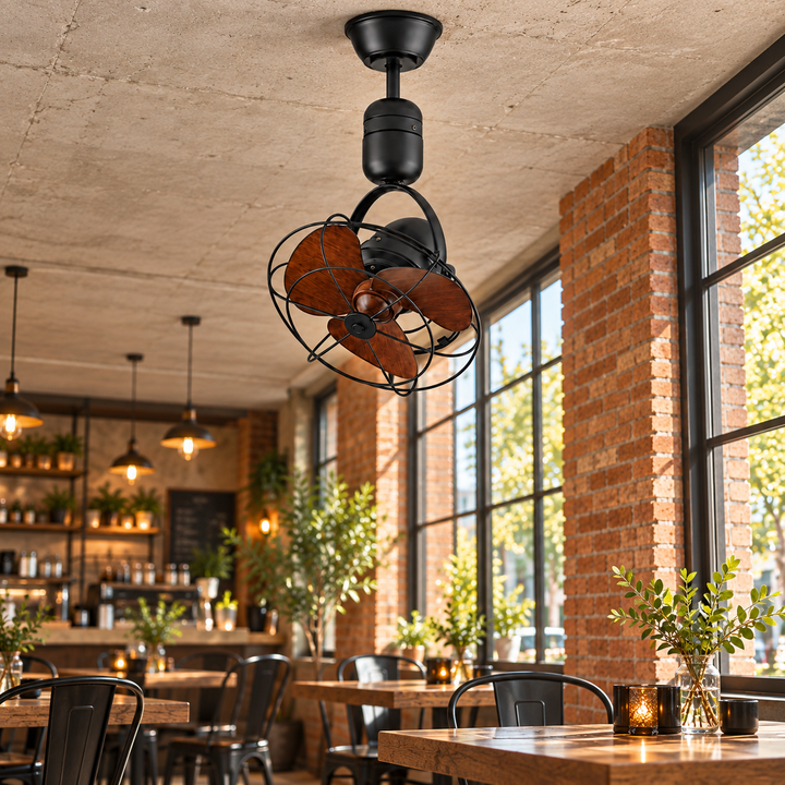 Black Ceiling Fan with Wood-Tone Blades