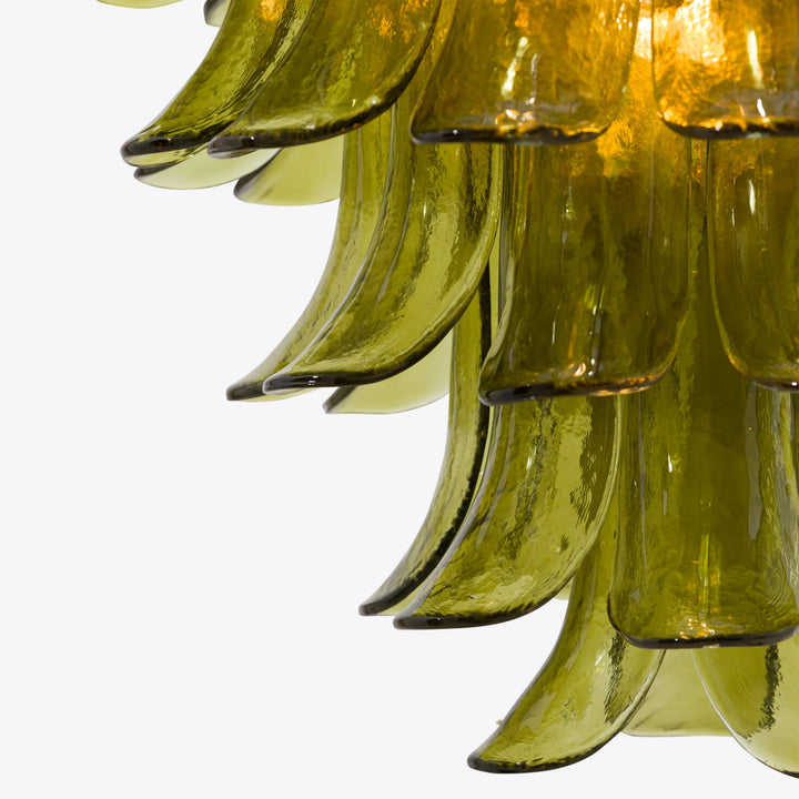 Olive Green Glass Cascade Chandelier with Layered Petal Shades