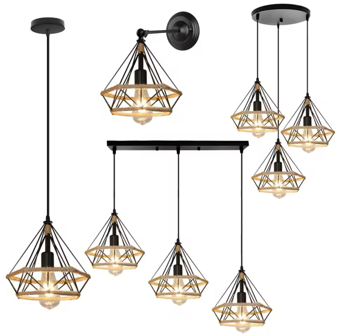 Modern Industrial Triple Pendant Light with Geometric Design