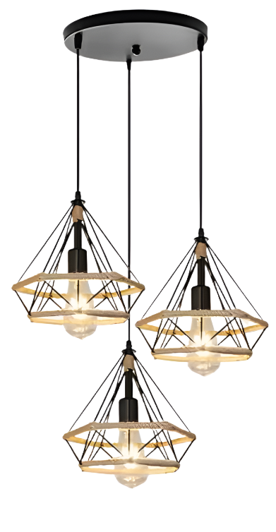 Modern Industrial Triple Pendant Light with Geometric Design