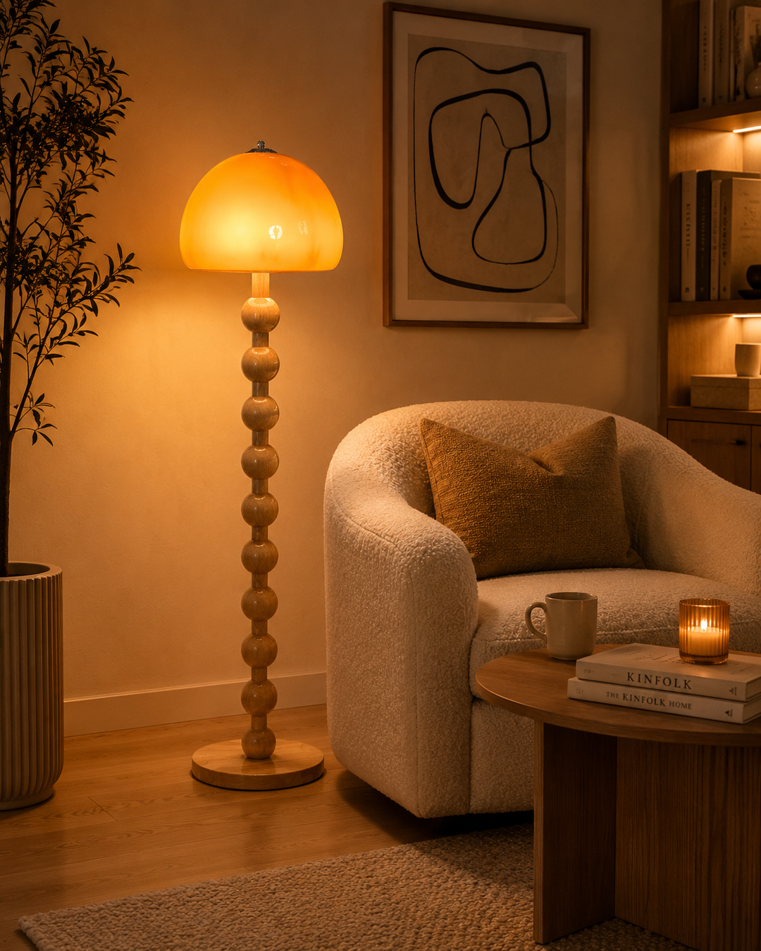 Orange Acrylic Bead wooden Floor Lamp