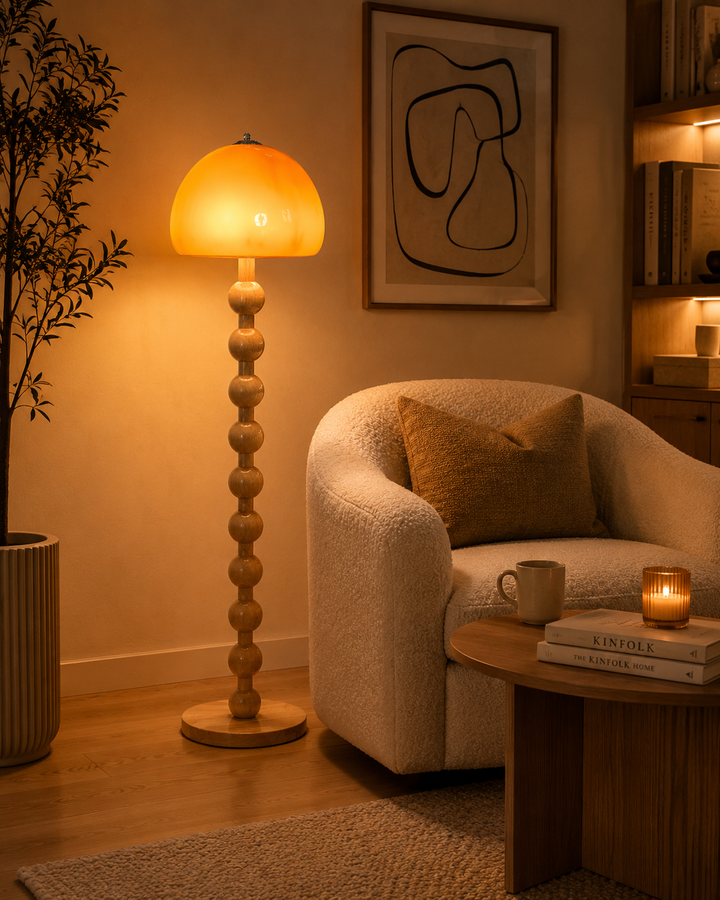 Orange Acrylic Bead wooden Floor Lamp