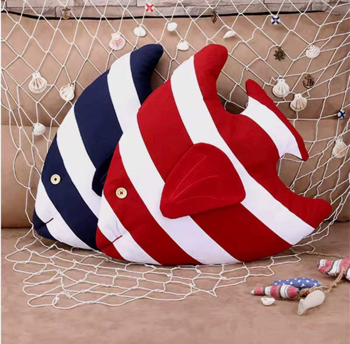 Striped fish cushion with bold stripes for coastal decor