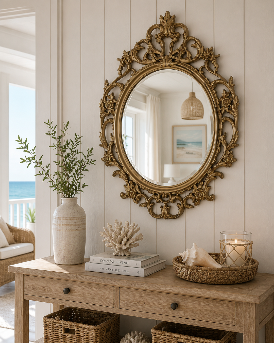 Ornate Antique Gold Oval Wall Mirror