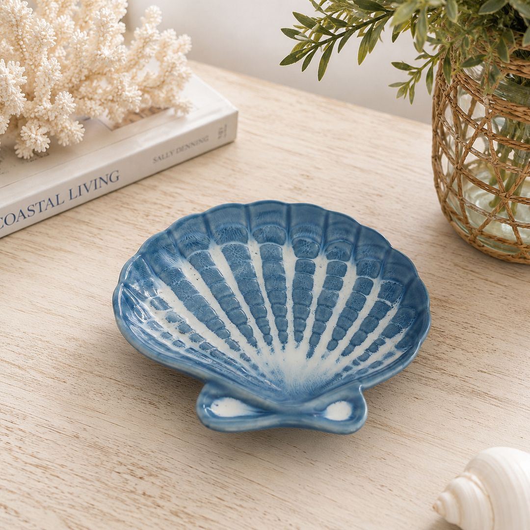 Blue Coastal Seashell Ceramic Decorative Bowl