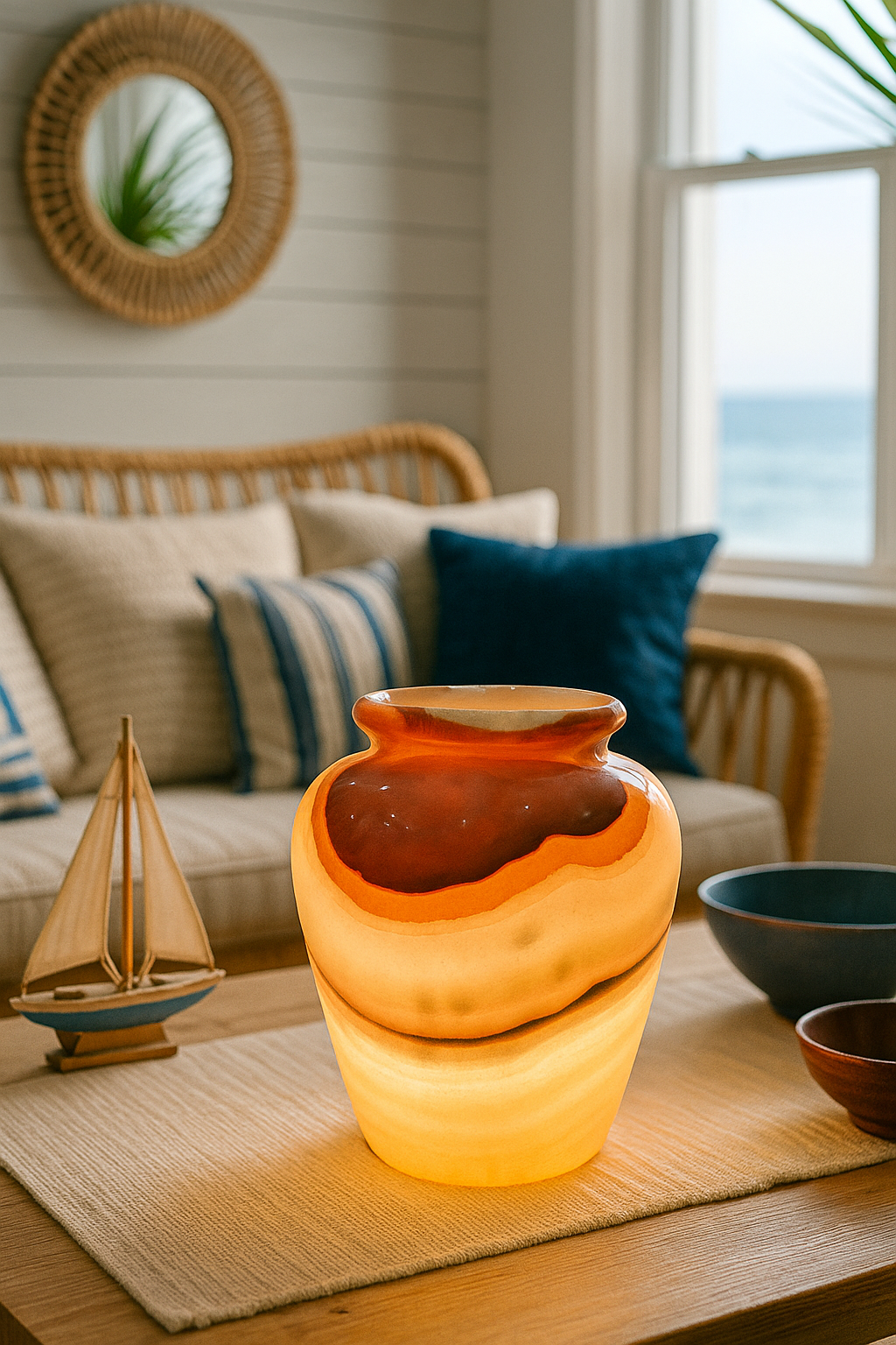 Amber Glow Alabaster Marble Table Lamp