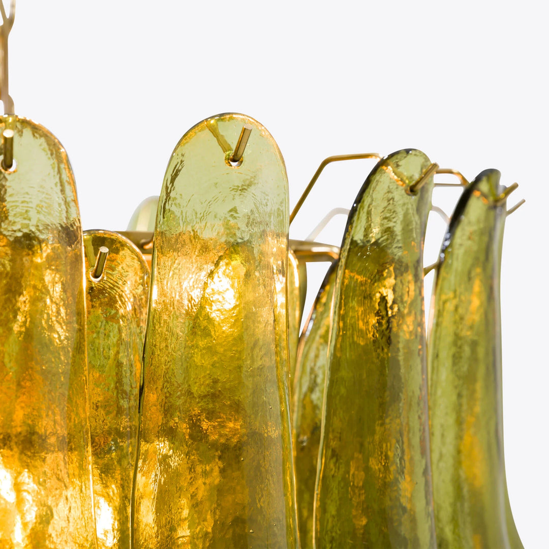 Olive Green Glass Cascade Chandelier with Layered Petal Shades