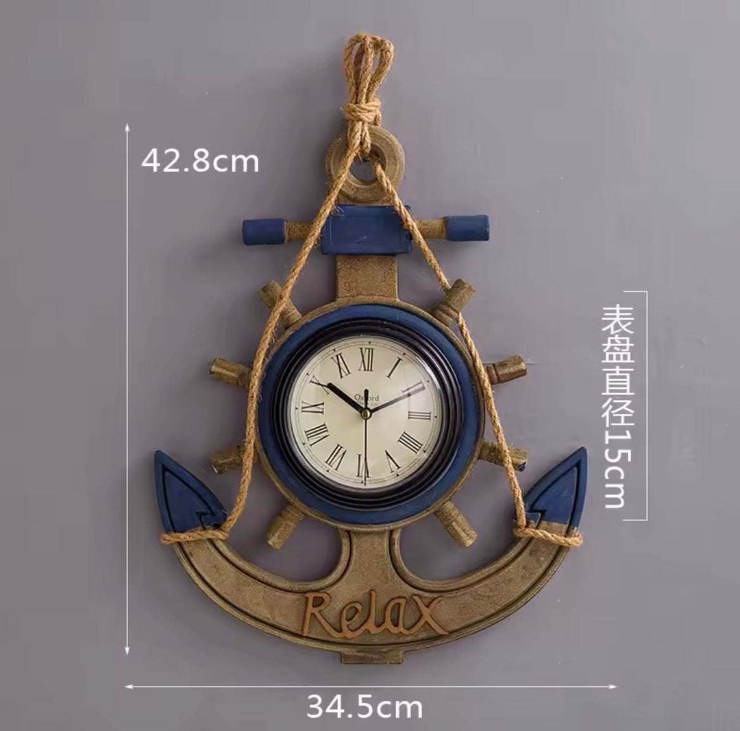 Nautical Anchor Wall Clock – “Relax” Coastal Design