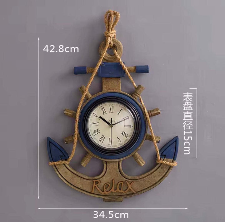 Nautical Anchor Wall Clock – “Relax” Coastal Design