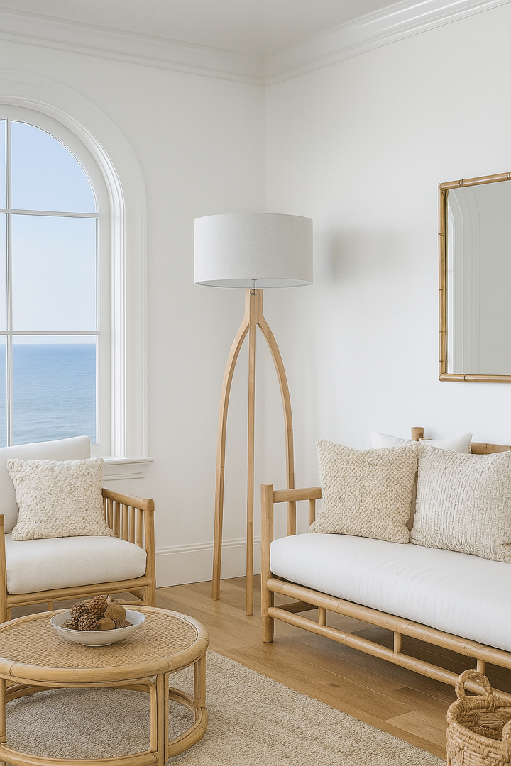 Wooden Tripod Floor Lamp with White Shade