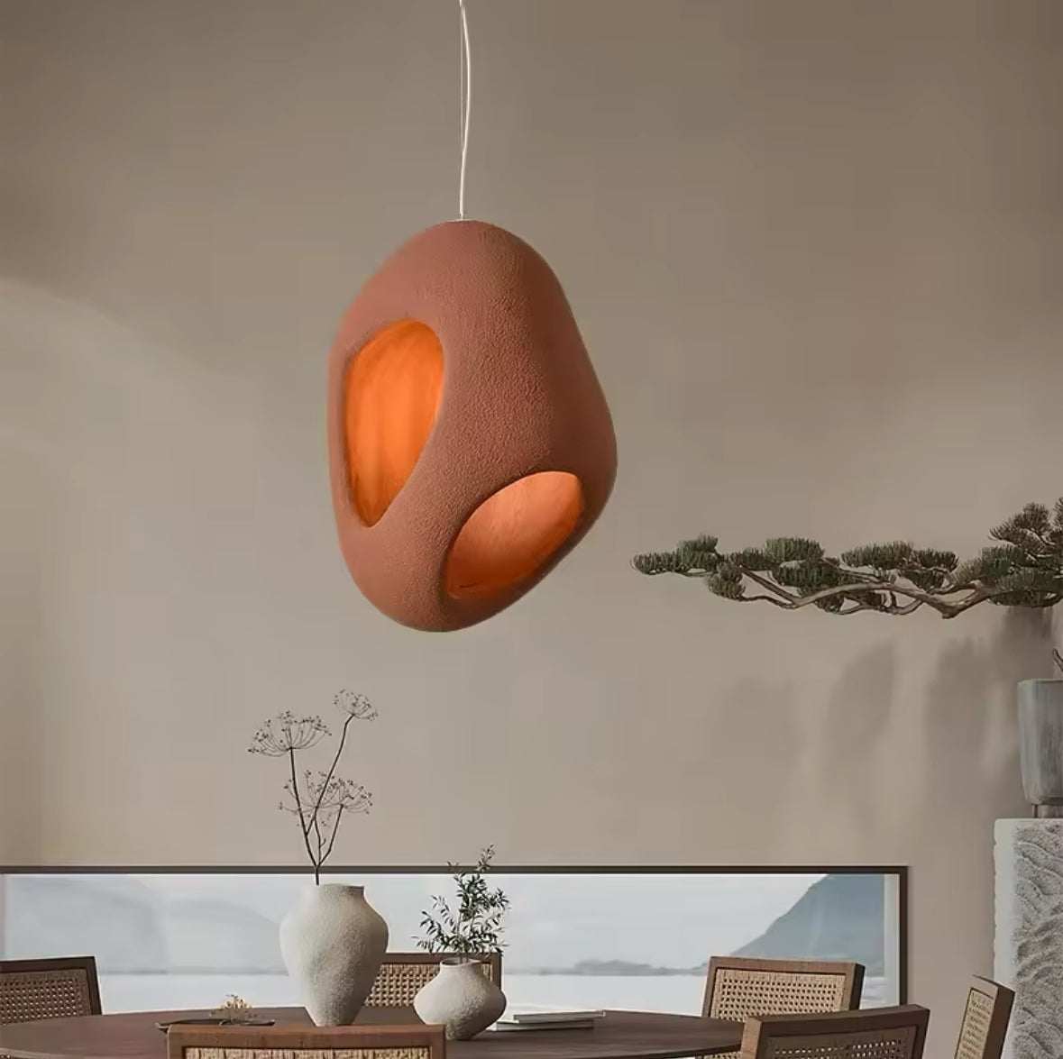 Artistic Pendant Light with Organic Terracotta brick