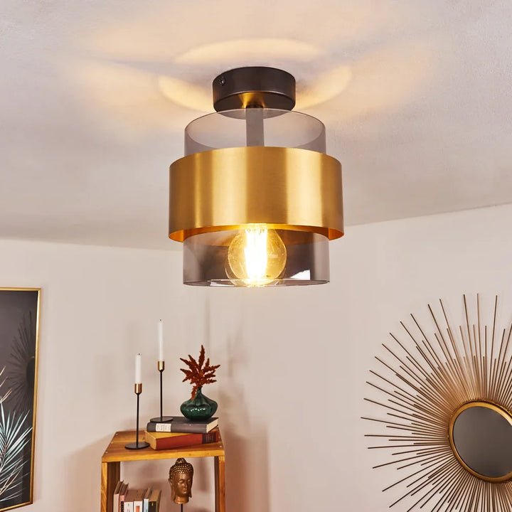 Modern Gold and Smoked Glass Ceiling Light