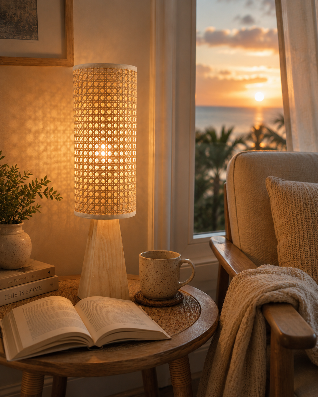 Rattan Column Table Lamp
