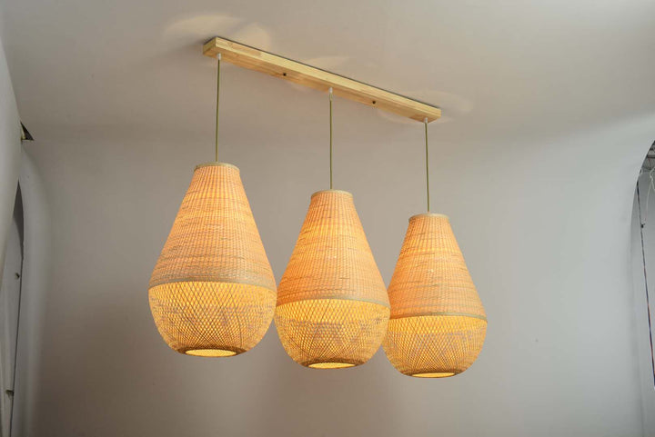 Multi-Light Pendant with Woven Bamboo Shades