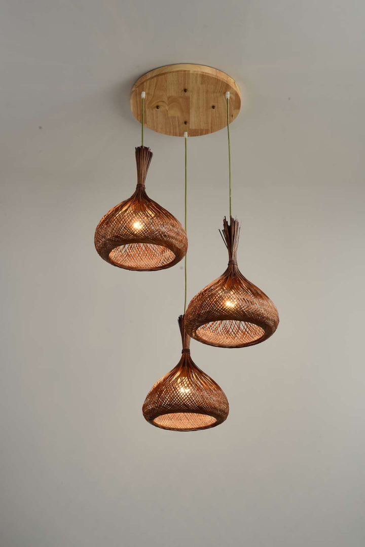 Triple Bamboo Pendant Light with Woven Shades