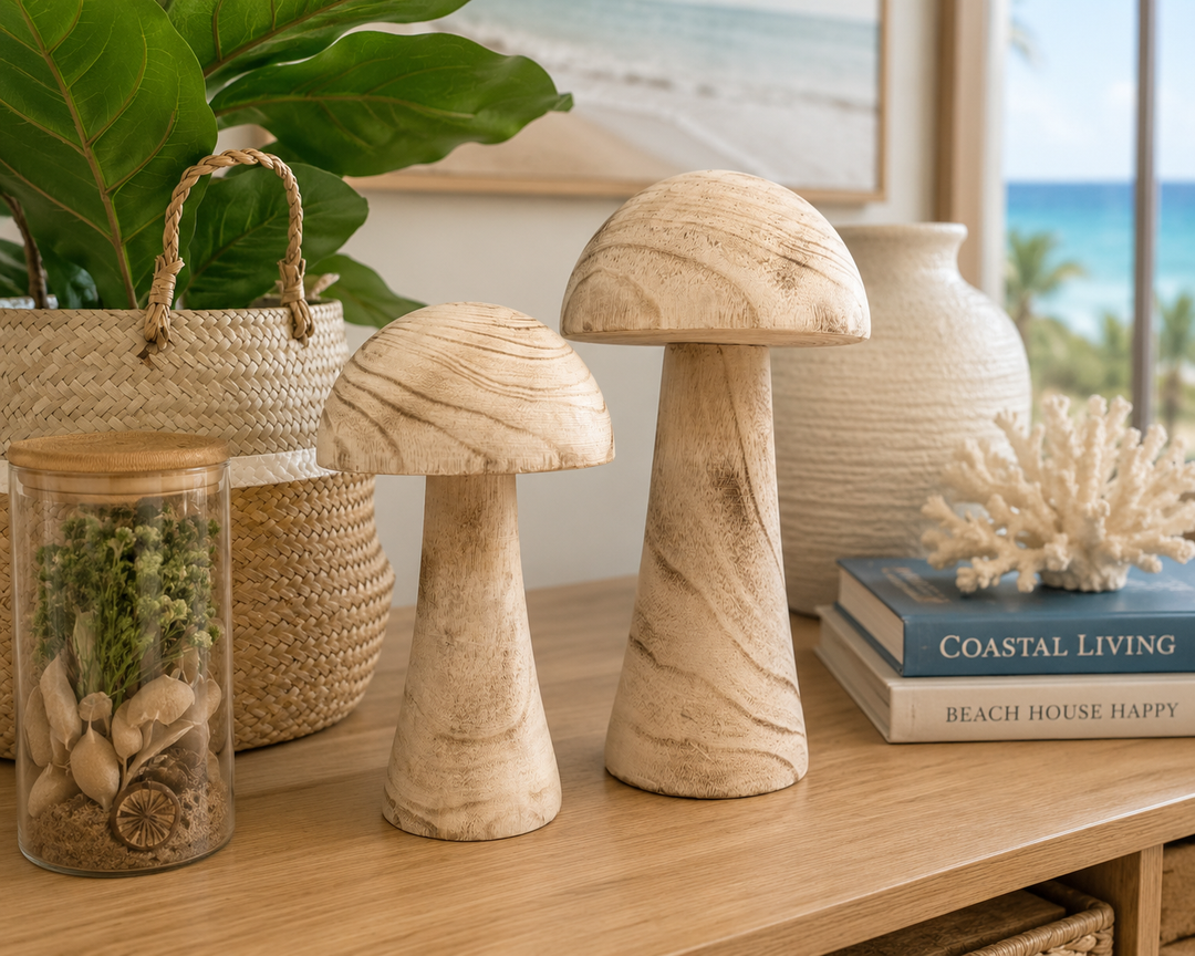 Natural Wooden Mushroom Decorative Sculpture Set