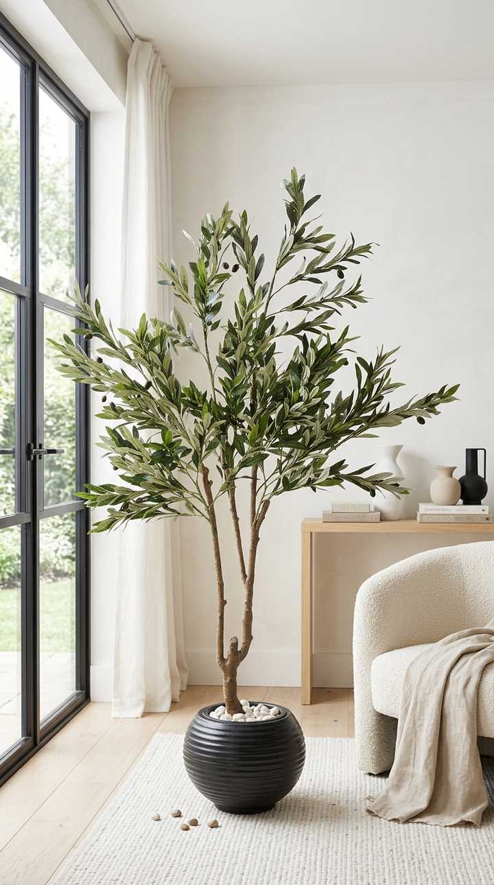 Artificial Olive Tree With Black Pot