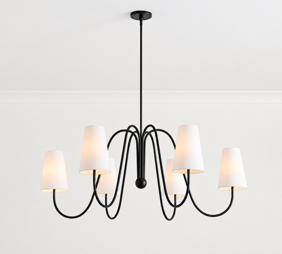 Modern Gold 6-Light Ribbon Chandelier with White Shades