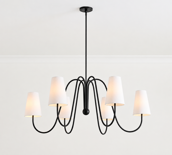 Modern Gold 6-Light Ribbon Chandelier with White Shades