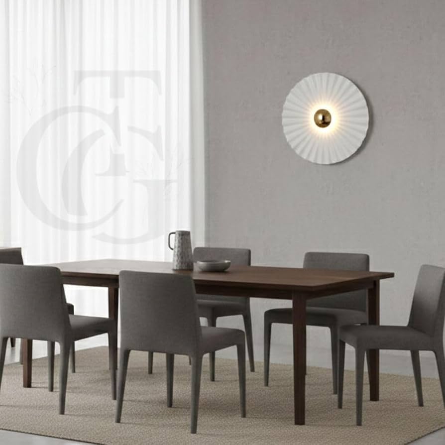 White Pleated Round Wall Sconce