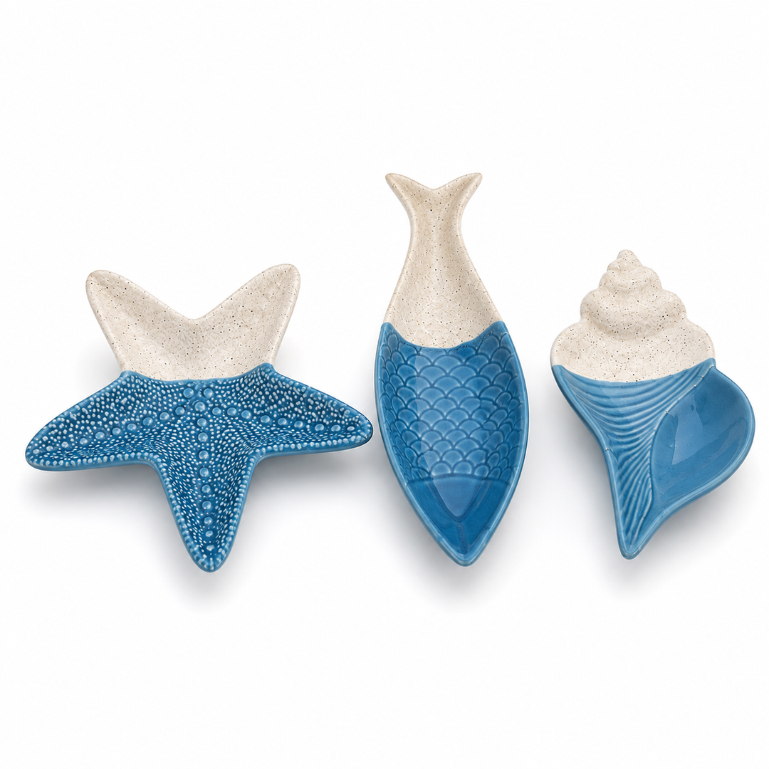 Coastal Ceramic Sea Life Decorative Dish Set of 3