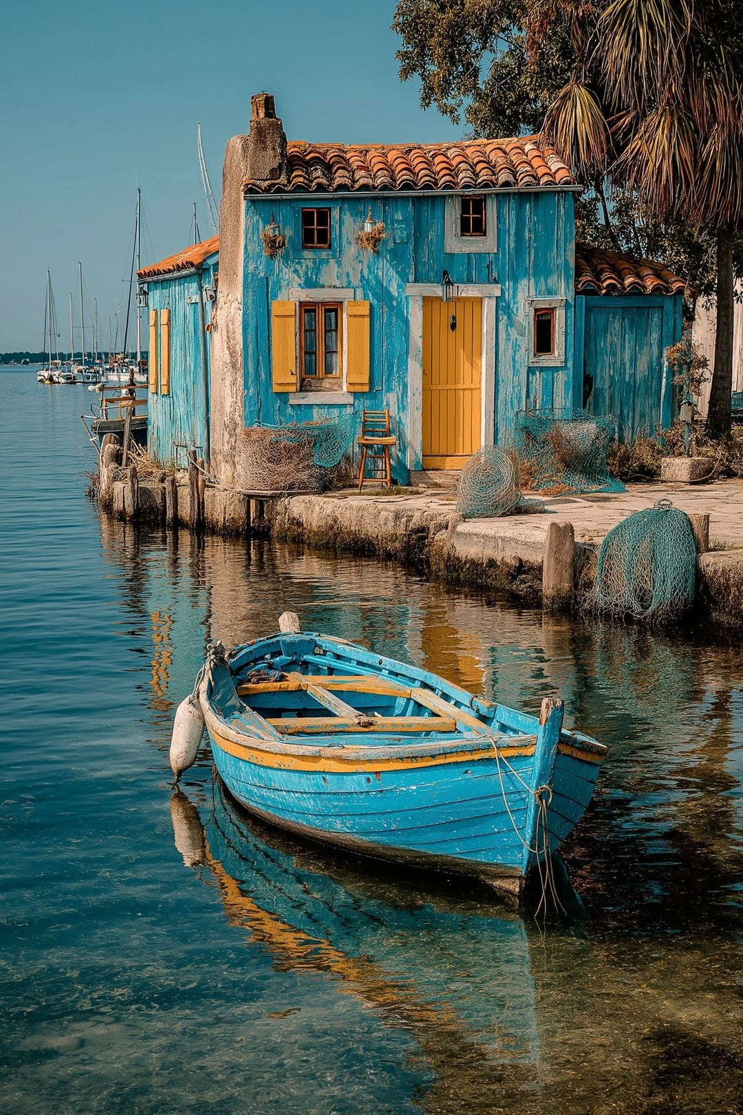 Mediterranean Blue House & Boat Canvas