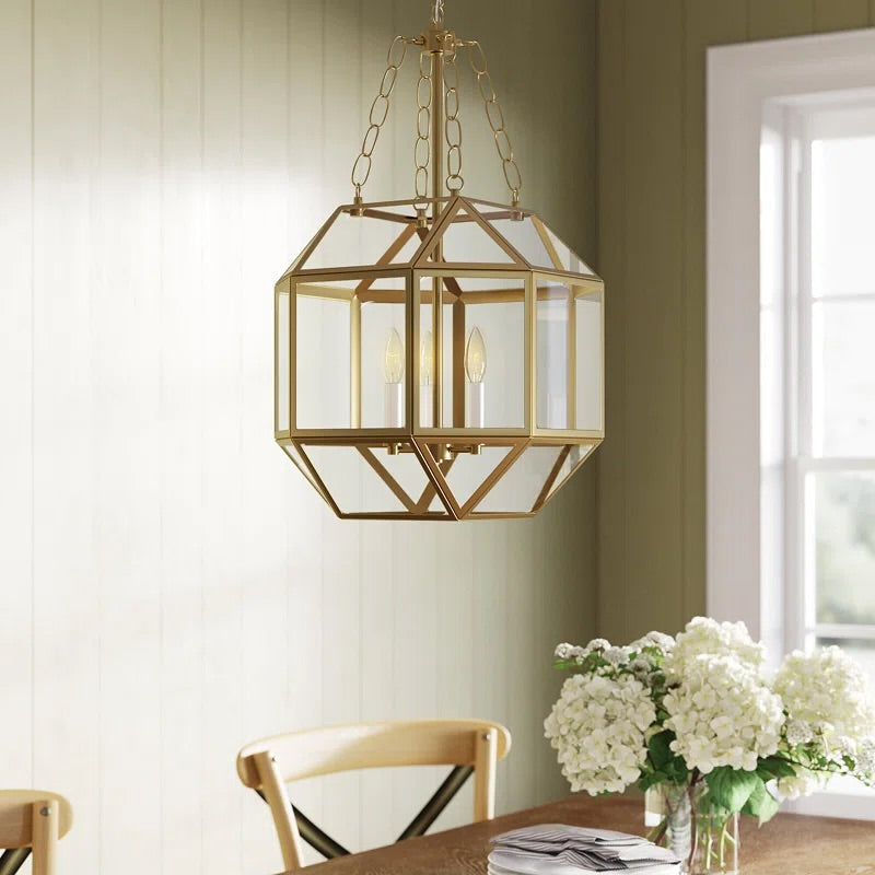 Geometric Pendant Light with Frosted Glass Panels
