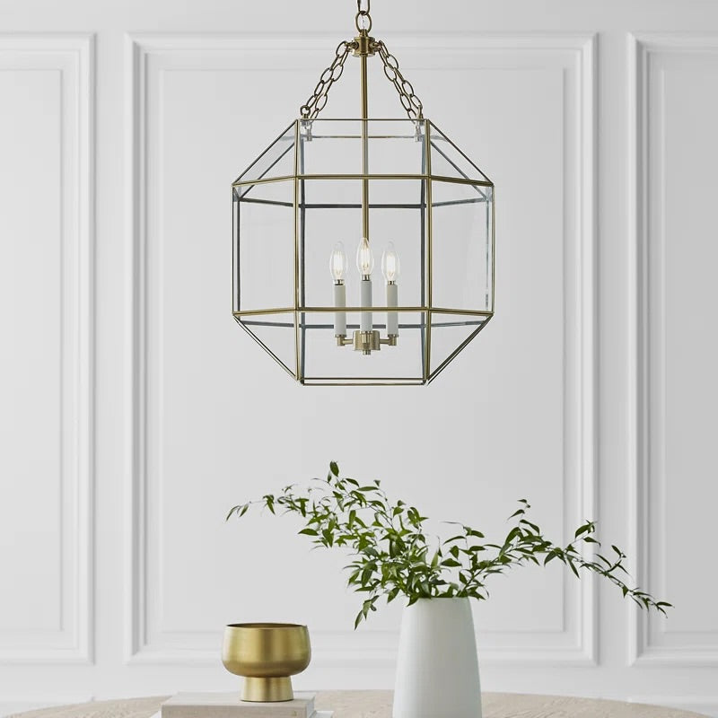 Geometric Pendant Light with Frosted Glass Panels
