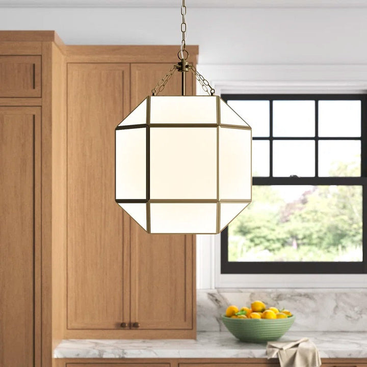 Geometric Pendant Light with Frosted Glass Panels