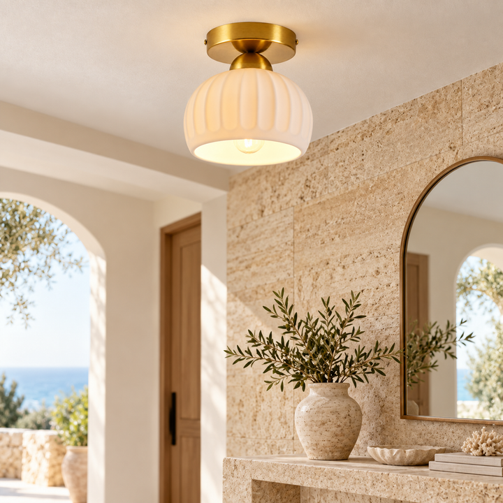 Modern Ribbed ceramic Flush Mount Ceiling Light