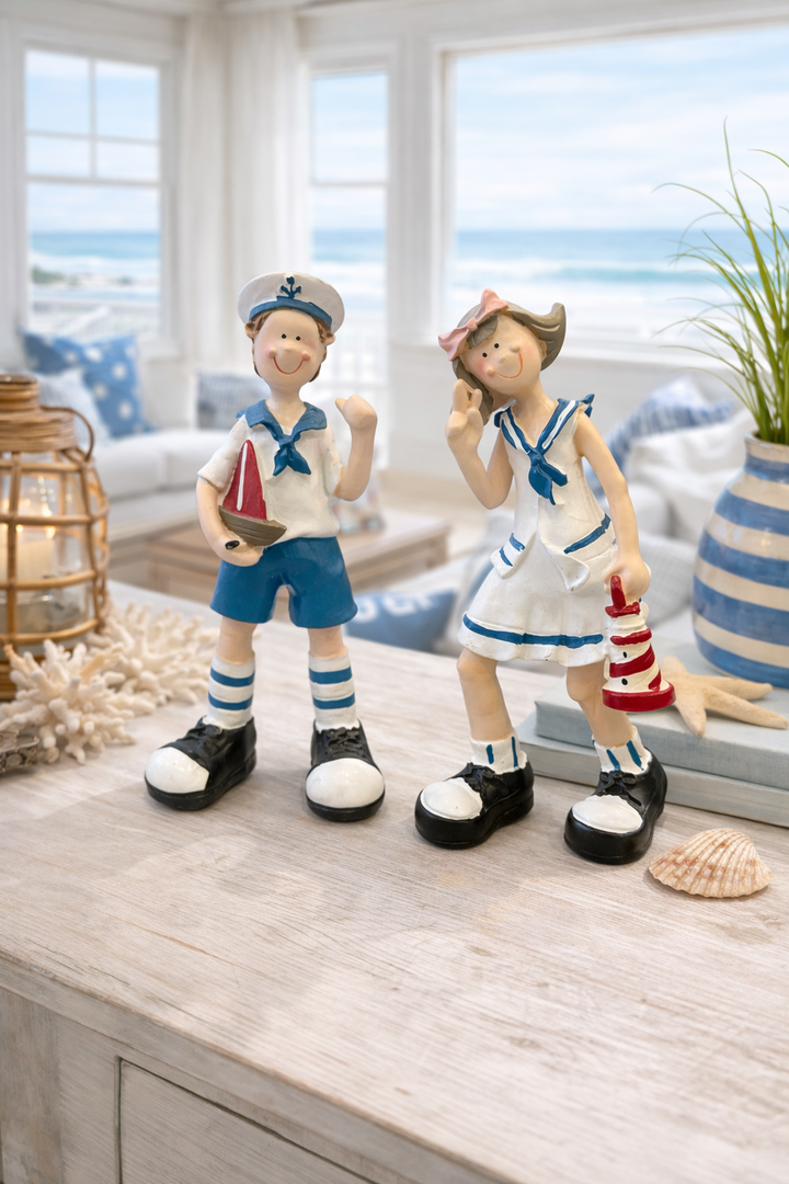 Nautical kids figurines set of two with seaside accessories