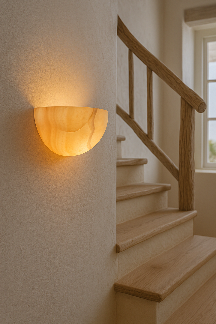 Warm Alabaster Half-Bowl Wall Sconce