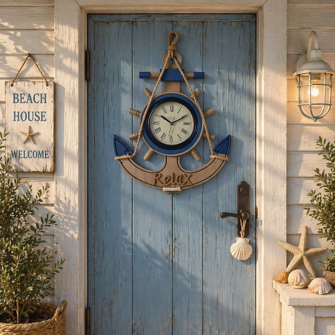 Nautical Anchor Wall Clock – “Relax” Coastal Design