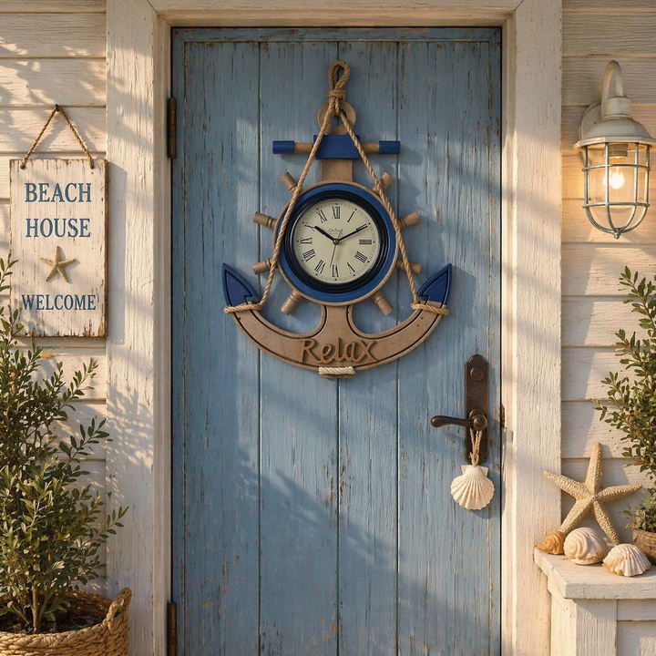 Nautical Anchor Wall Clock – “Relax” Coastal Design