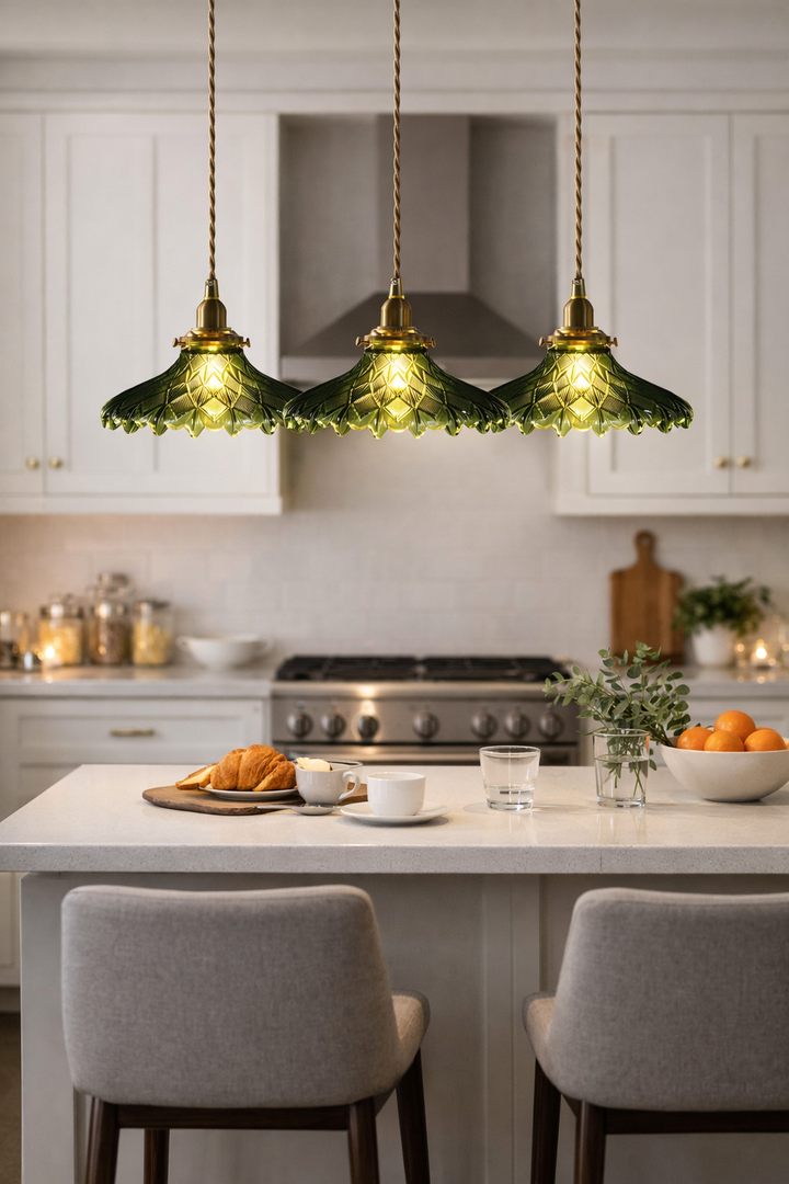 Green Scalloped Glass Pendant Lamp