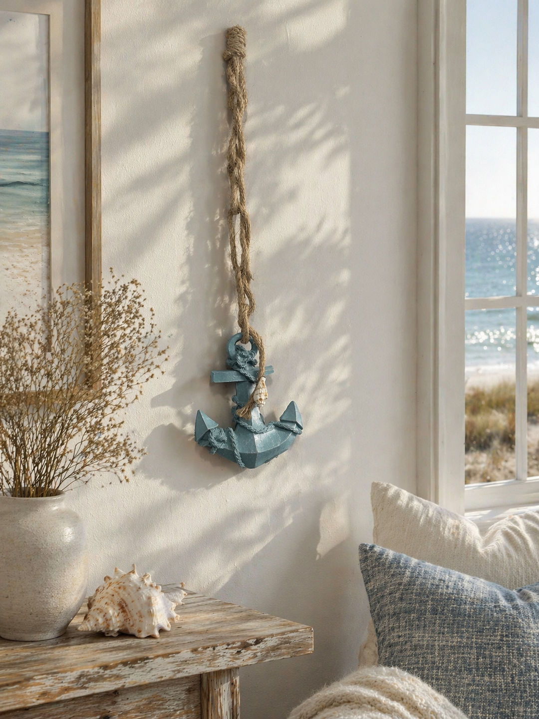 Rustic anchor rope wall decor with nautical charm hanging on wall