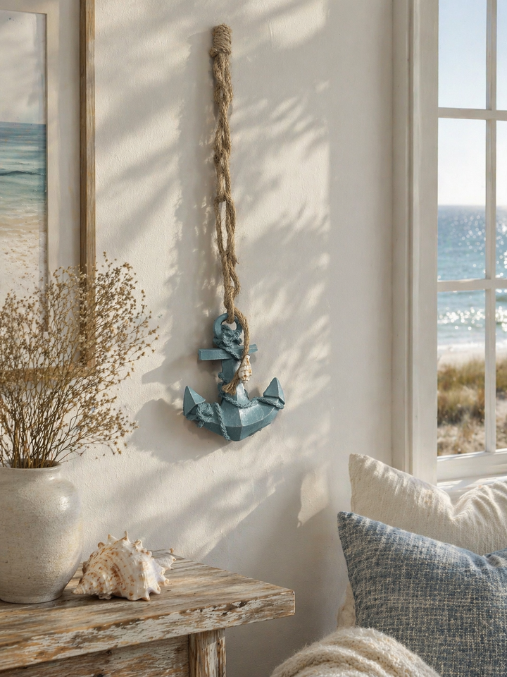 Rustic anchor rope wall decor with nautical charm hanging on wall
