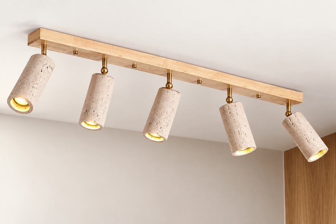 Modern Ceiling Spotlight with Wooden Base and Adjustable Cylindrical Shades