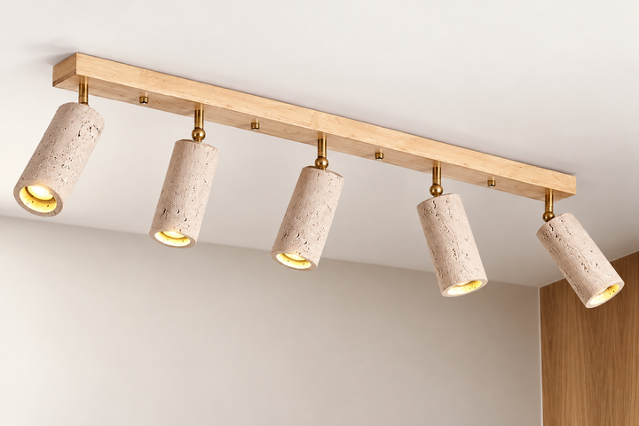 Modern Ceiling Spotlight with Wooden Base and Adjustable Cylindrical Shades
